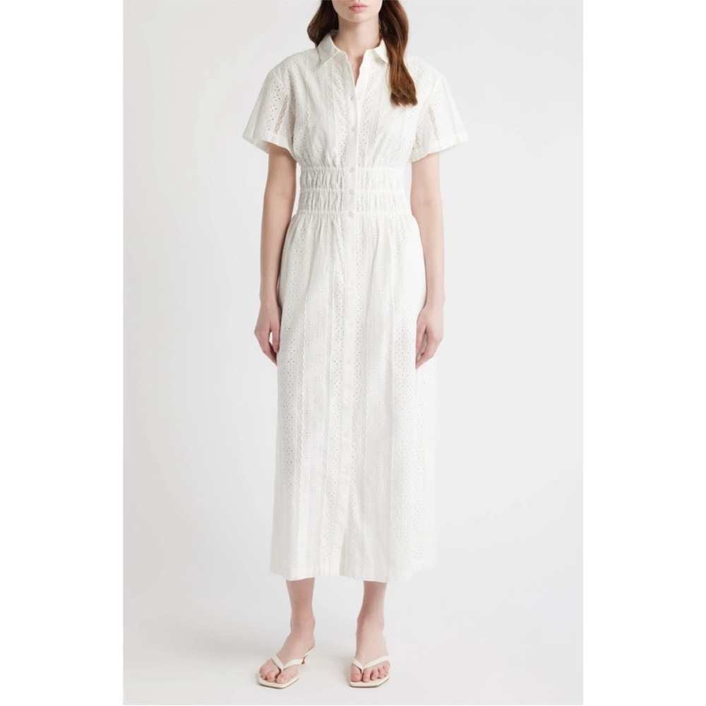 Hill House Home The Jamie Nap Dress White Eyelet Cotton Midi Smocked Waist